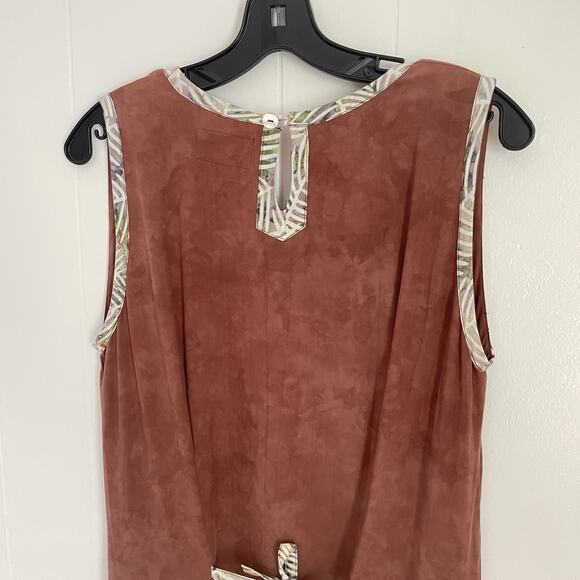Rust Sleeveless Midi Dress Tropical Art to Wear Tie Back Boho Resort Rayon S NWT - Picture 8 of 9